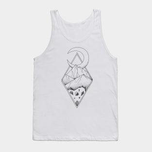 Geometric mountain in a diamonds with moon (tattoo style - black and white) Tank Top